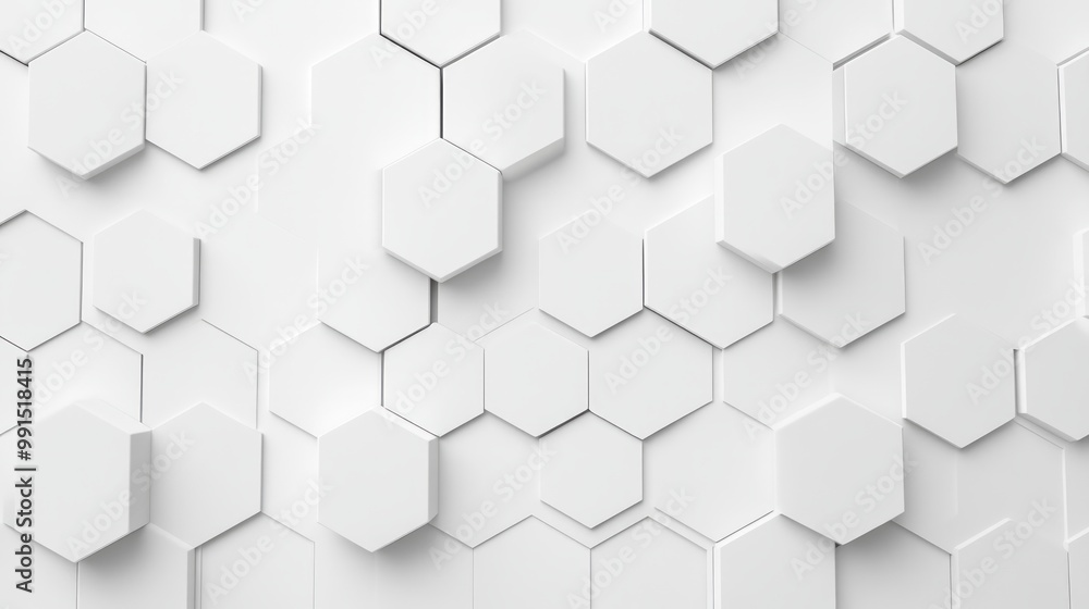 Fototapeta premium 3D render of a white hexagon pattern on a wall, against a white background, simple and minimalistic, in a flat lay composition.