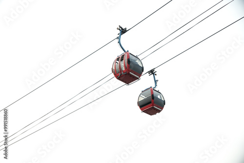 Double line cable car attraction for tourists at Pantai Indah Ancol, North Jakarta. photo