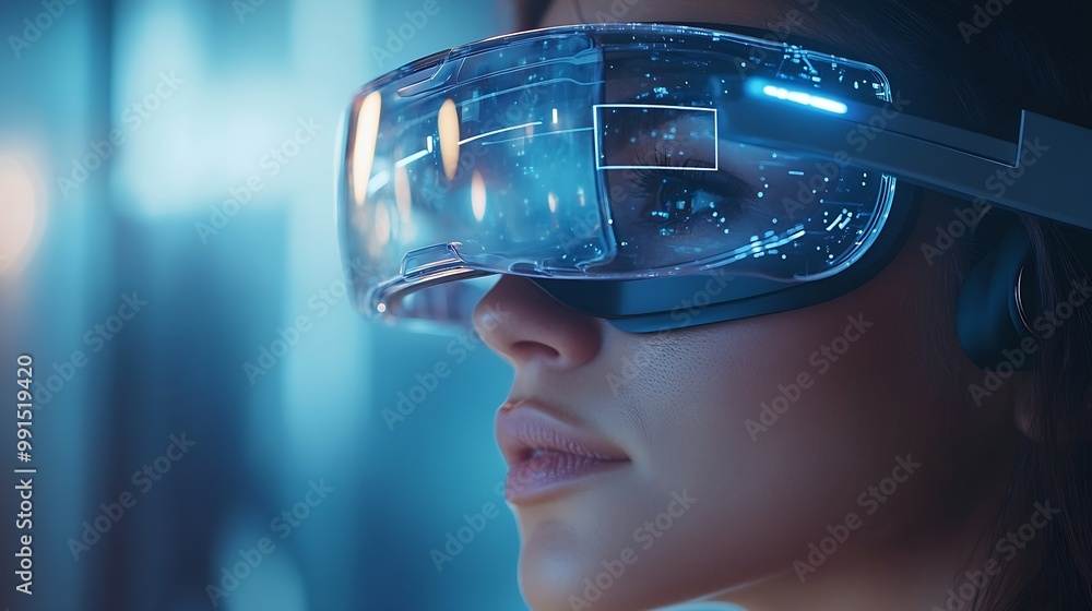 Woman with glasses of virtual reality Future technology concept : Generative AI Woman with glasses of virtual reality Future technology concept : Generative AI