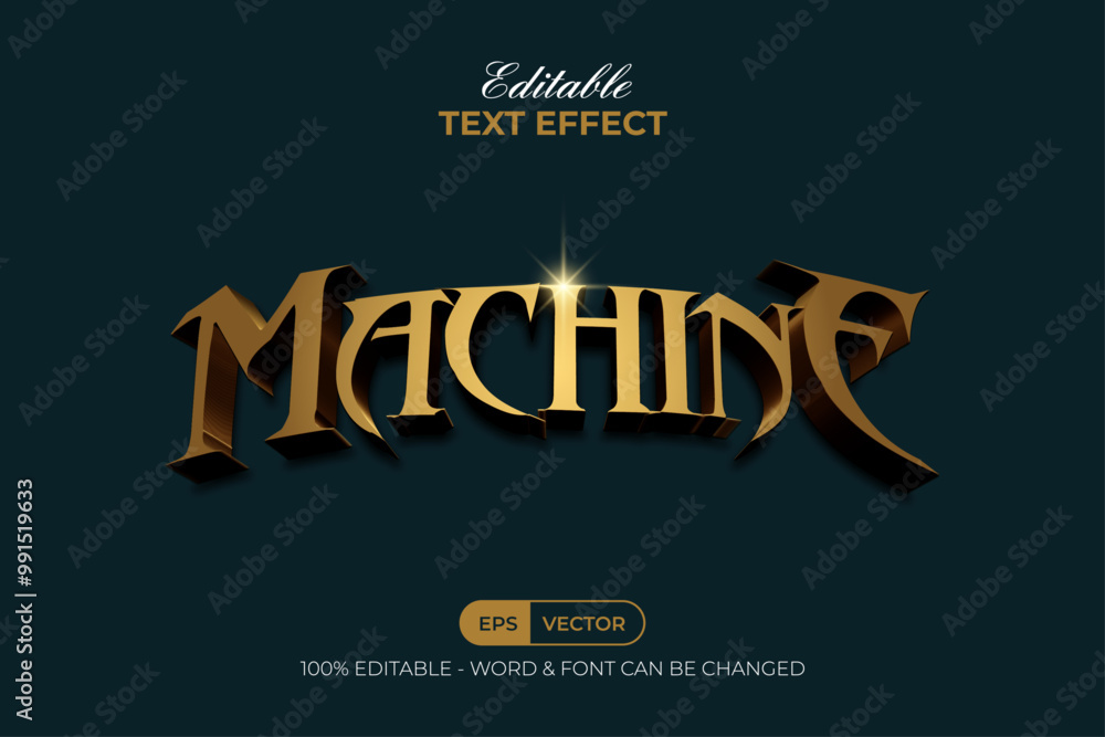 Obraz premium Machine Text Effect 3D Gold Curve Style. Editable Text Effect.