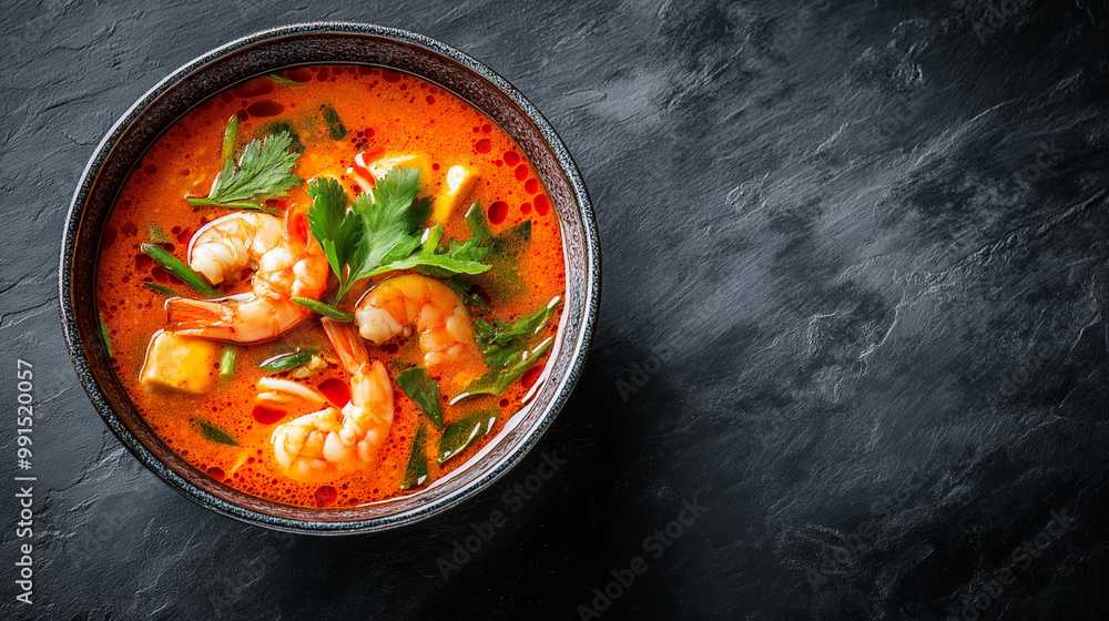 Tom Yum Kung Thai food Grilled shrimp and with vegetables, a delicious and healthy meal