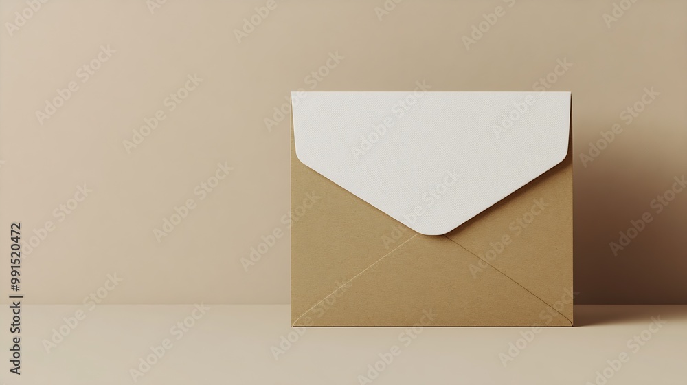 Blank white card with kraft brown paper envelope template mock up : Generative AI Blank white card with kraft brown paper envelope template mock up : Generative AI
