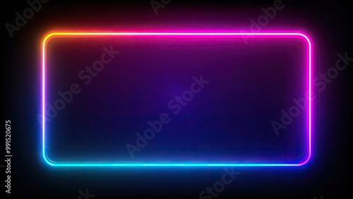 Wallpaper Mural A vibrant neon glowing rectangle frame illuminated from the back on a dark black background forming a captivating silhouette, silhouette, black background, rectangle, illuminated, backlit Torontodigital.ca