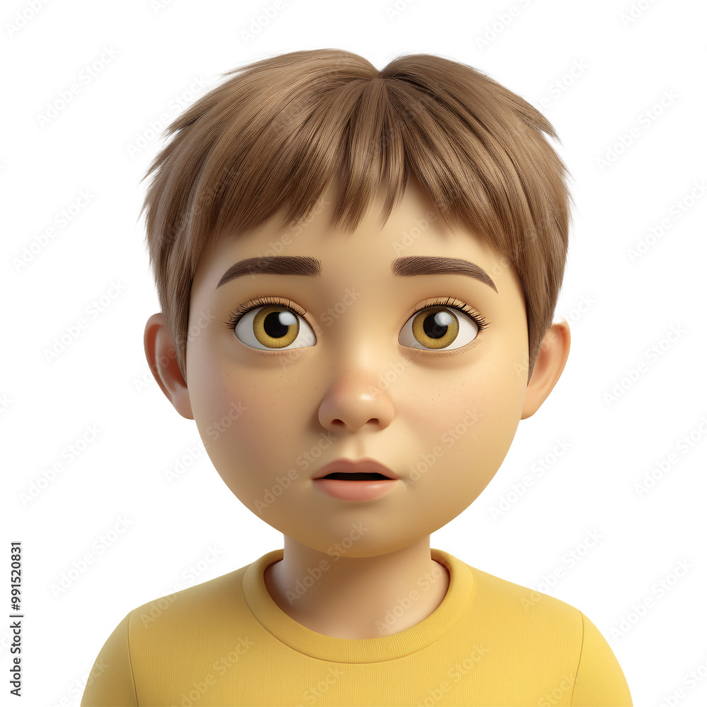 3D Rendered Boy With Brown Hair and Yellow Shirt 3D Rendered Boy With Brown Hair and Yellow Shirt