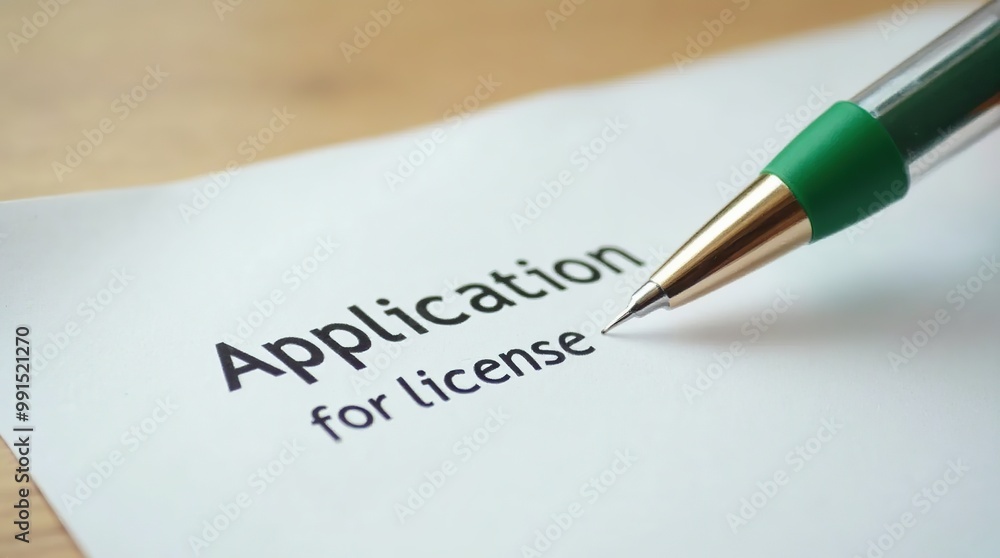 Close-up of license application form with green pen Close-up of license application form with green pen