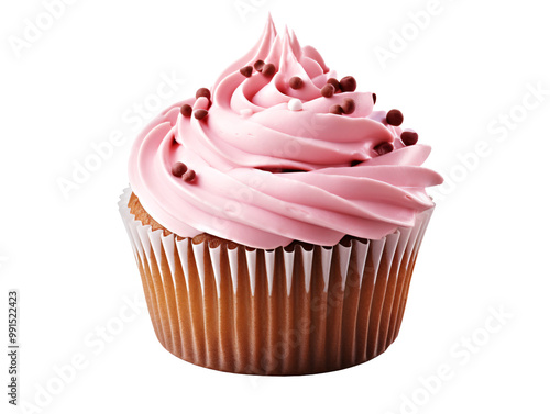 a cupcake with pink frosting and sprinkles photo