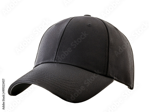 a black baseball cap on a white surface photo