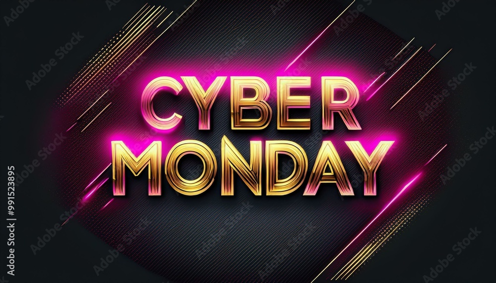 Dynamic cyber monday graphics. Pulsating pink and gold bright text against a dark background. Easy to remove. Promotions and discounts are offered Dynamic cyber monday graphics. Pulsating pink and gold bright text against a dark background. Easy to remove. Promotions and discounts are offered