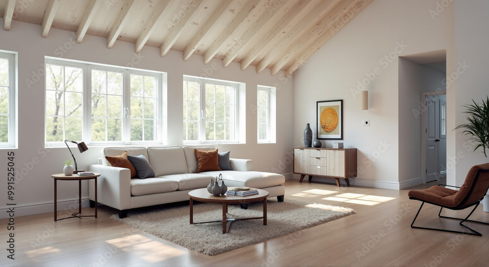 Fototapeta premium modern living room with fireplace