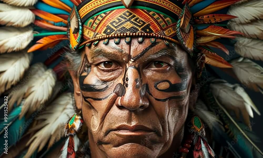 A man with a painted face and a feather headdress Video A man with a painted face and a feather headdress Video