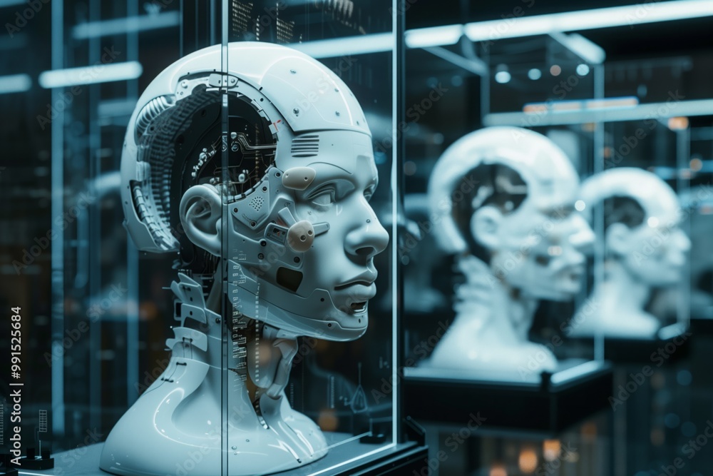 Robot head behind glass Robot head behind glass