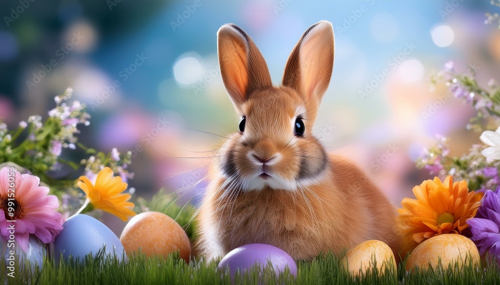 Enchanting bunny for easter set against a lively background Enchanting bunny for easter set against a lively background