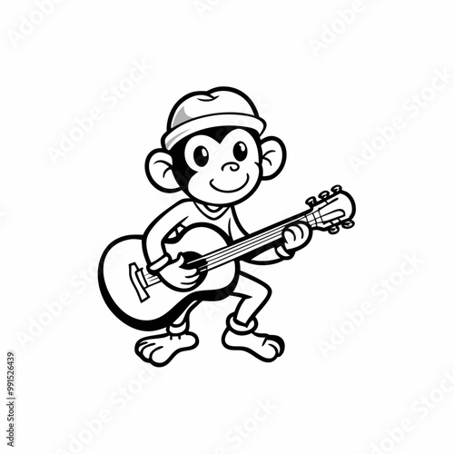 Monkey plays guitar vector illustration