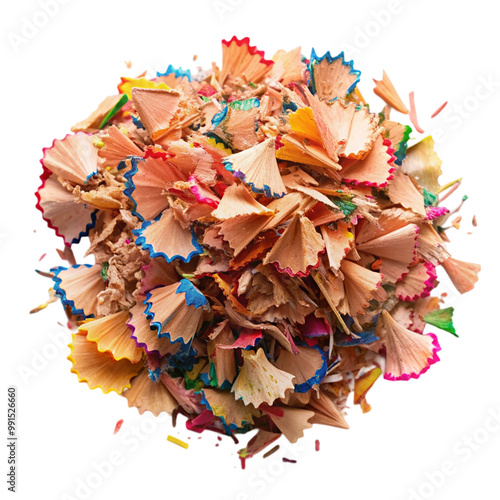 Color pencil shavings top view Isolated on transparent background.