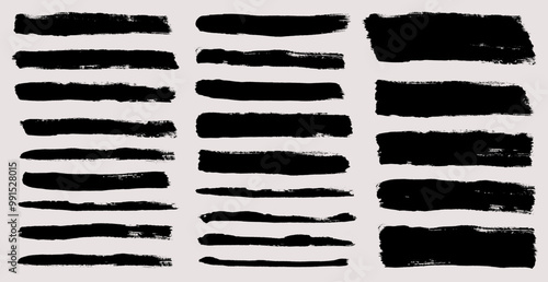 Brush strokes vector. Painted rectangles collection. Grunge long text boxes or textured backgrounds set.