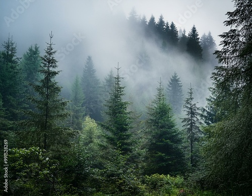 Fog enveloping the forest