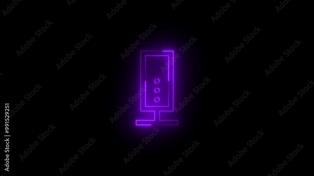 Neon media storage tower icon purple glowing black background animation Neon media storage tower icon purple glowing black background animation