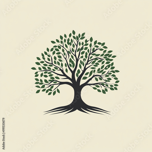 Elegant Green Tree Silhouette Illustration Showcasing Nature's Growth and Biodiversity