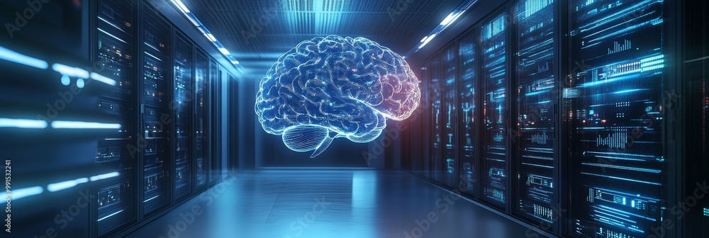 Glowing brain representation of data center