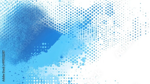 Abstract blue vector background with halftone dots and grunge brush strokes, in a blue color scheme on a white background. Vector illustration,