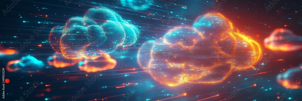 Obraz premium Transitioning data from server blocks to digital flow