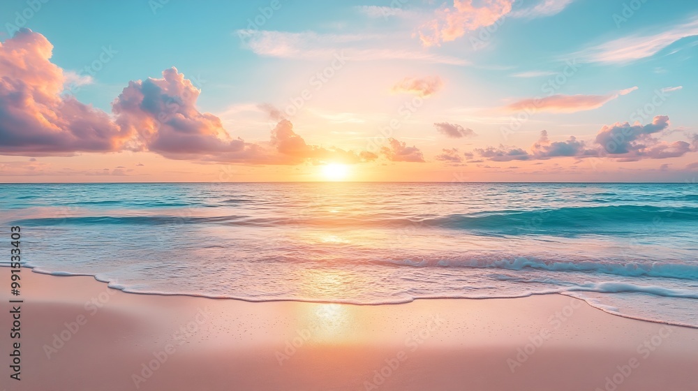Obraz premium Sea sand sky concept sunset colors clouds horizon horizontal background banner Inspirational nature landscape beautiful colors wonderful scenery of tropical beach Beach sunset summer v : Generative AI