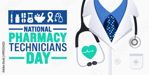National Pharmacy Technicians Day background or banner design template is observed every year in October. Holiday concept. Template for card, poster, placard, template. eps 10