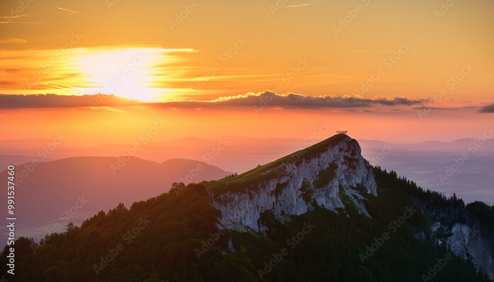 Obraz premium Mountain Peak at the Hohe Wand in lower austria during sunset sunrise