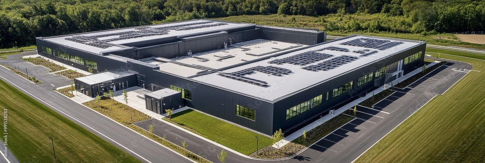 Modern industrial data center viewed from above