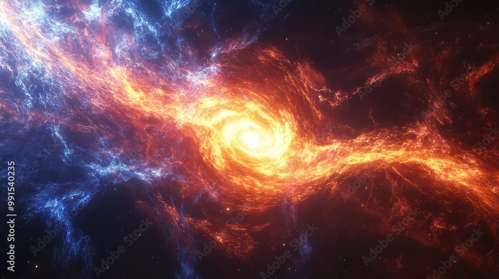 Depict a massive ion storm in space, with swirling, glowing particles and powerful electromagnetic effects lighting up the void. Depict a massive ion storm in space, with swirling, glowing particles and powerful electromagnetic effects lighting up the void.