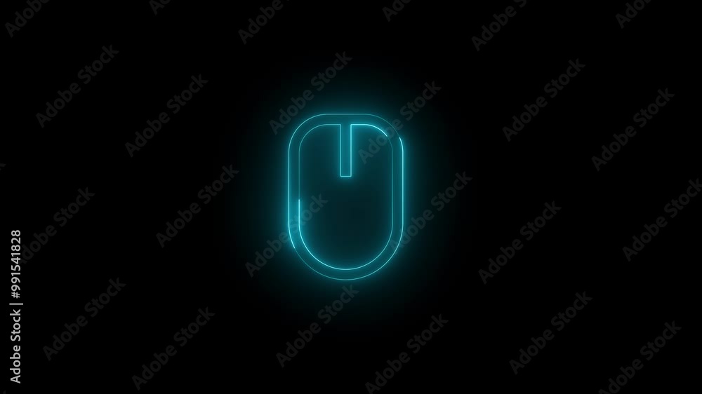 Neon mouse icon cyan glowing black background animation Neon mouse icon cyan glowing black background animation