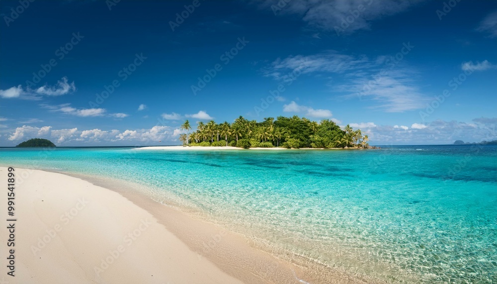 Sandy tropical beach with island on background Sandy tropical beach with island on background