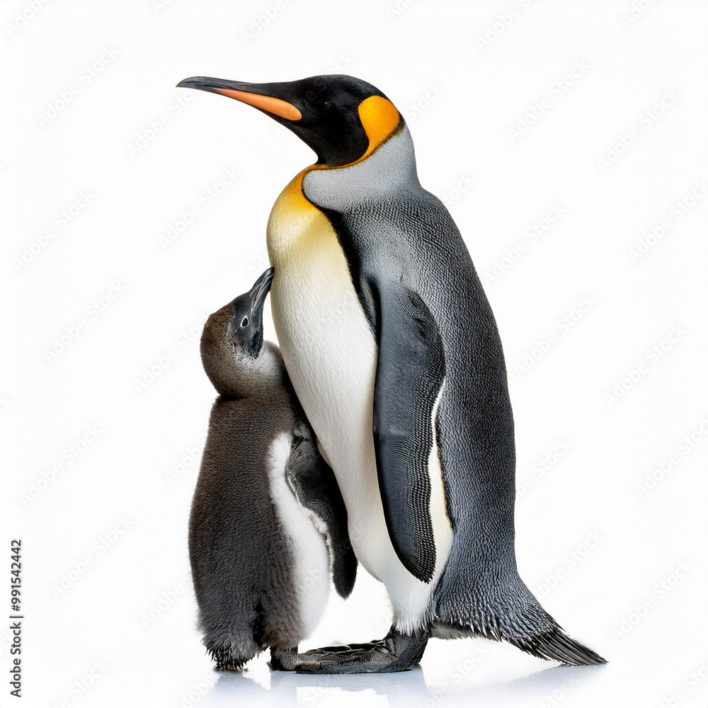 Fototapeta premium manchot, amour, tendresse, parent, protecteur, oiseau, animal, antarctique, faune, nature, froid, roi, empereur, glace, neige, frigide, animal, blanc, îles malouines, hiver, arctique, jardin zoologiq
