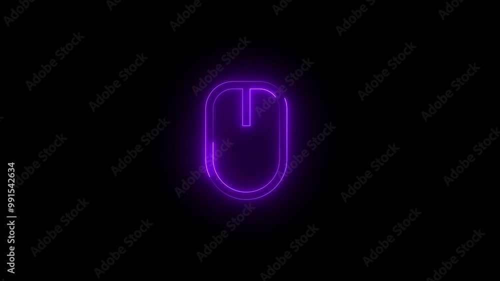 Neon mouse icon purple glowing black background animation Neon mouse icon purple glowing black background animation