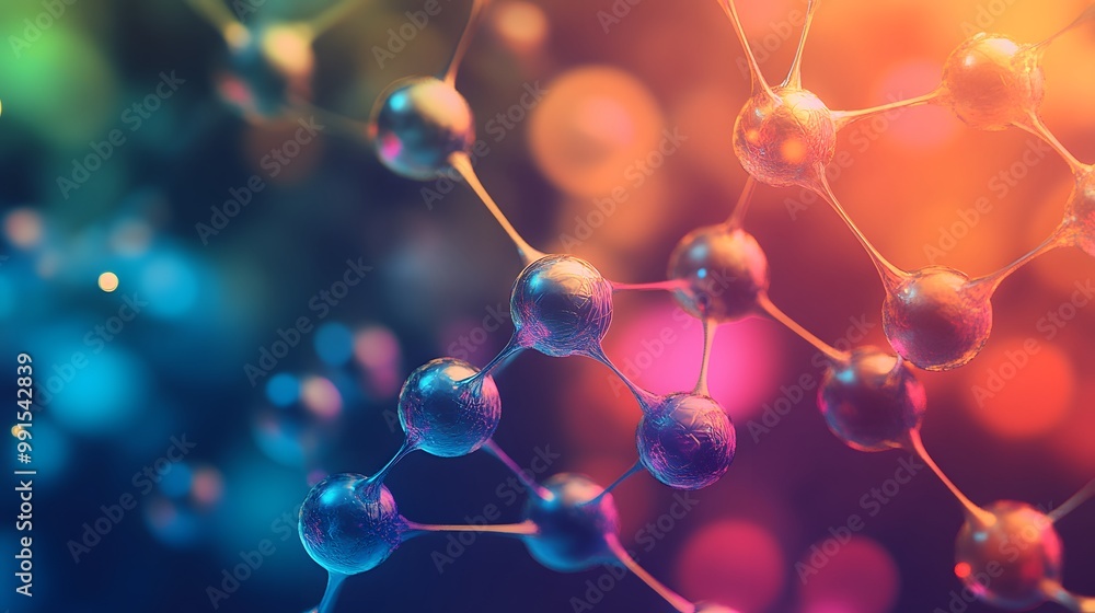 Abstract 3D Representation of a Molecular Structure with Vivid Colors and Bokeh Background Abstract 3D Representation of a Molecular Structure with Vivid Colors and Bokeh Background
