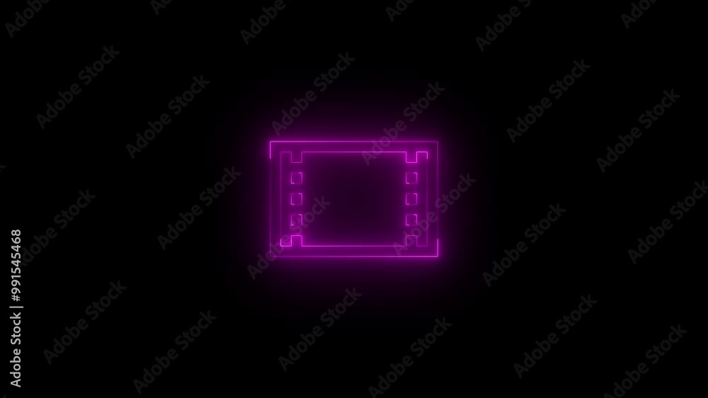Neon movies icon pink glowing black background animation Neon movies icon pink glowing black background animation