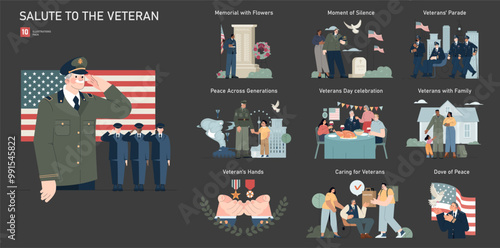 Salute to the Veteran. Flat Vector Illustration