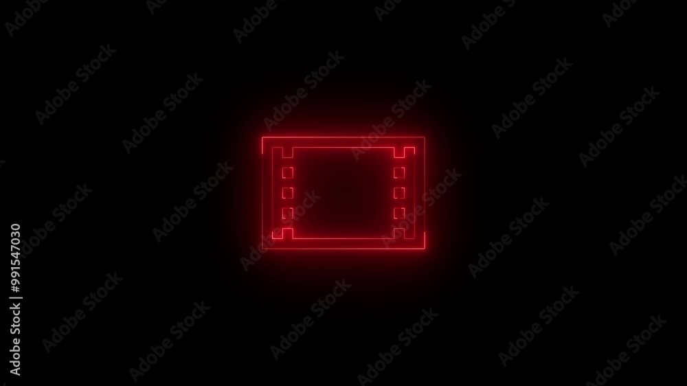 Neon movies icon red glowing black background animation Neon movies icon red glowing black background animation