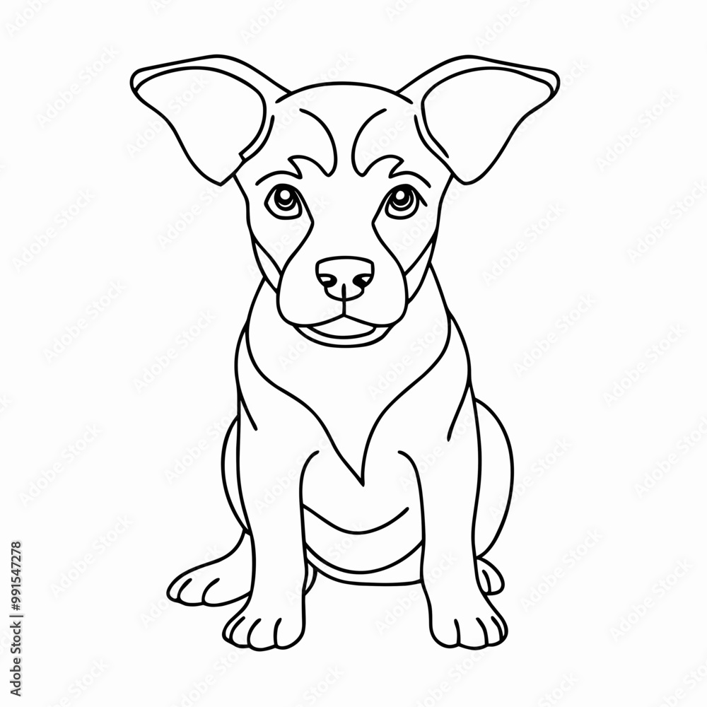 Obraz premium Vector illustration of a cute puppy sitting with a playful expression in a minimalist style