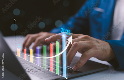 Obraz na płótnie 2024 to 2025 business growth strategic investment capital, goal of success, stock market. Company comprehensive plan budget, trend for year. Analyzing financial data and market trends from 2024. w salonie