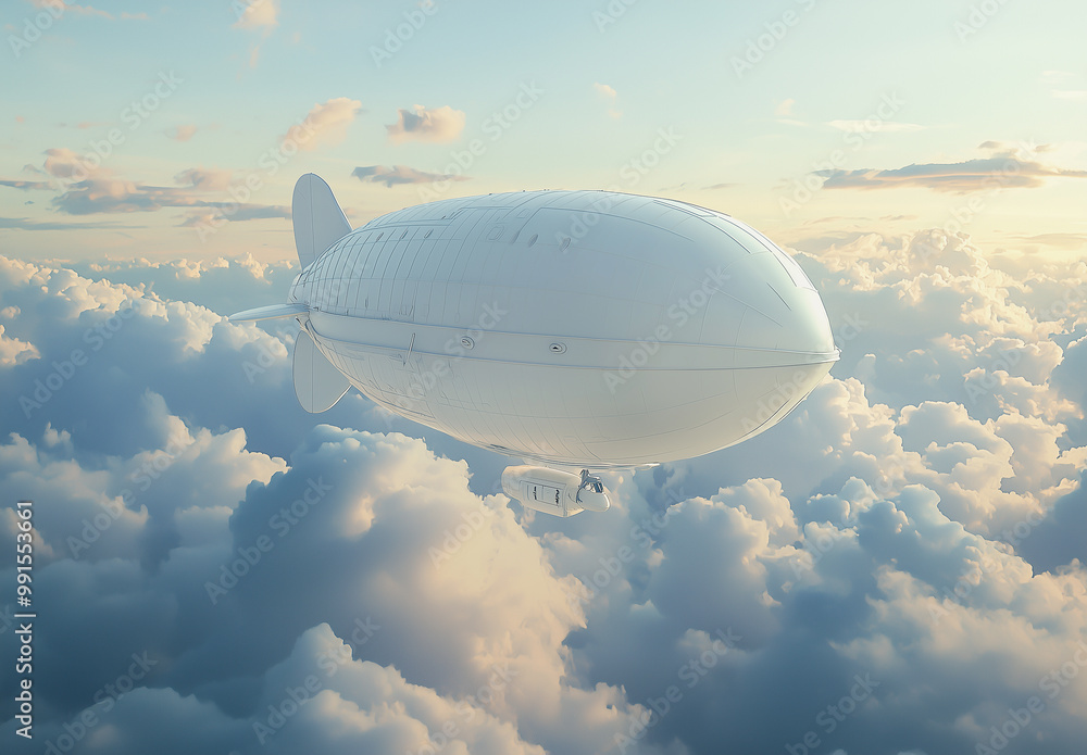 Massive white airship floating in a bright sky above the clouds
Massive white airship floating in a bright sky above the clouds