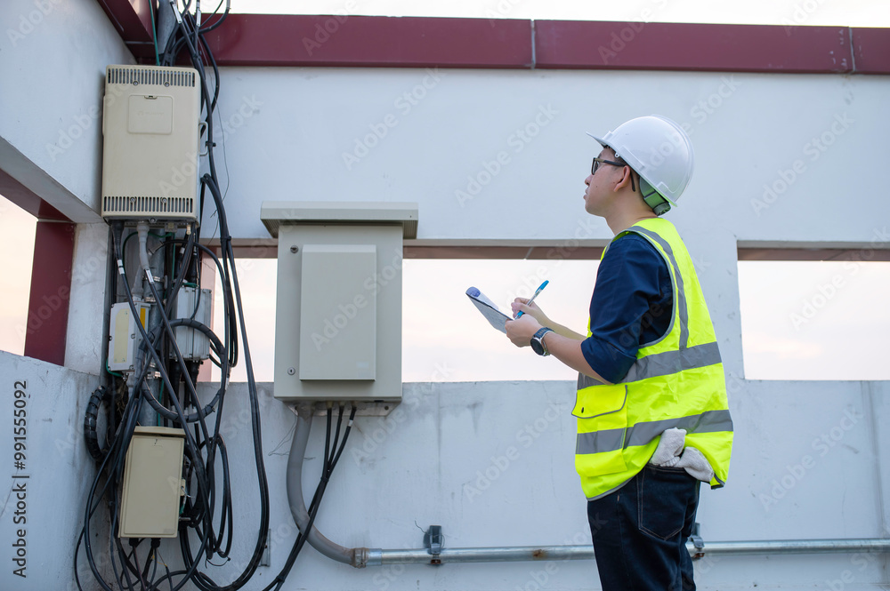 Telecommunication engineers work at cell towers for 5G cell phone signals,Network tower maintenance technicians Telecommunication engineers work at cell towers for 5G cell phone signals,Network tower maintenance technicians