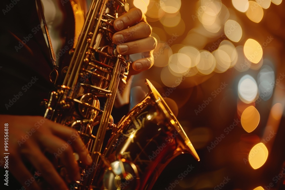 Obraz premium A close up of a gold colored saxophone