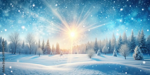 Serene Winter Landscape with Falling Snowflakes under Bright Sunlight