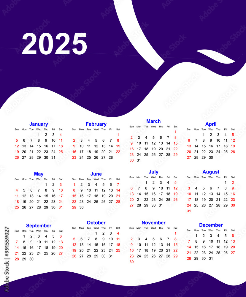 2025 calendar vector design for printing. modern calendar design for