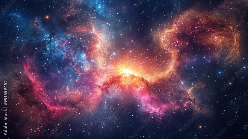 Bright explosion of stars and gases in outer space, showcasing the universe's formation after the Big Bang Bright explosion of stars and gases in outer space, showcasing the universe's formation after the Big Bang
