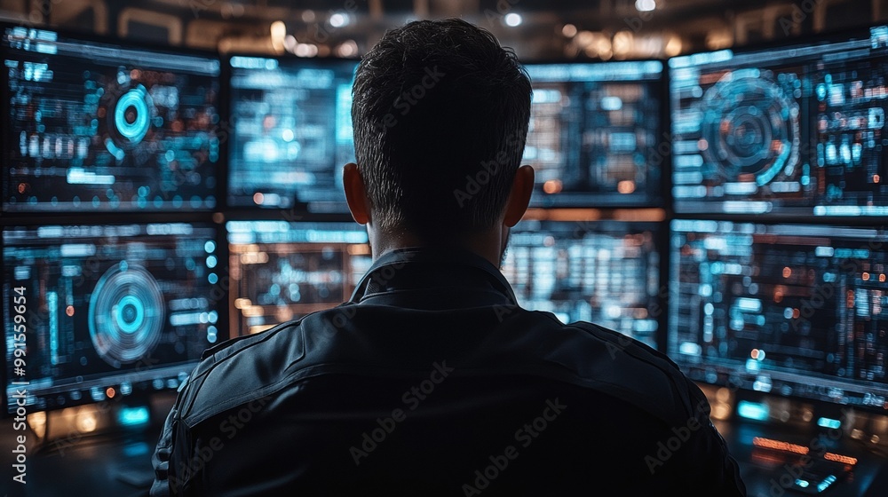 Hacker Focused on Multiple Computer Screens Hacker Focused on Multiple Computer Screens