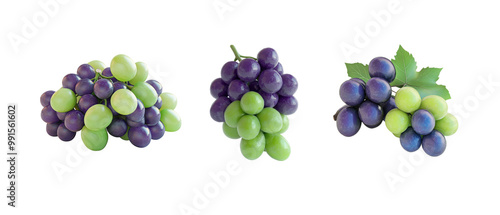 Mixed of purple and green grapes on white background