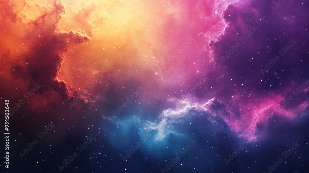 Obraz premium Colorful nebula clouds and cosmic dust expanding in outer space, representing the universe's origin after the Big Bang