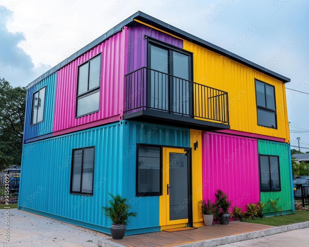 Container house with vibrant murals and artistic design, House Container, Creative expression Container house with vibrant murals and artistic design, House Container, Creative expression